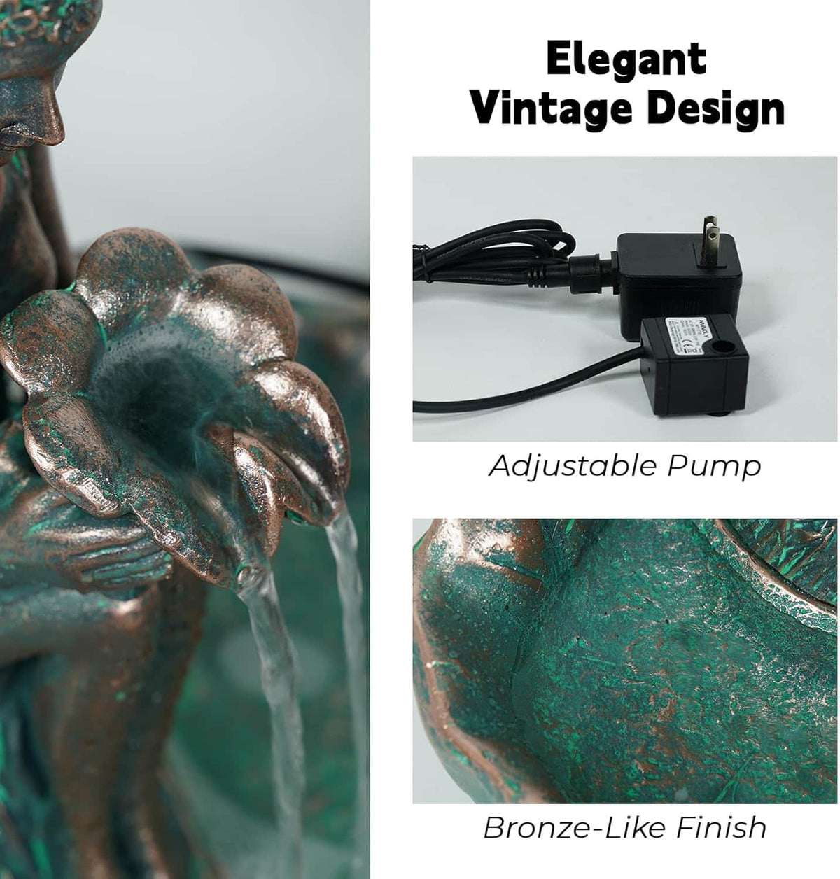 Ferrisland Angel Fairy Water Fountain, 14" Angel Fairy Outdoor Water Fall Fountain, Durable Resin Garden Fountain for Home Decor Ferrisland