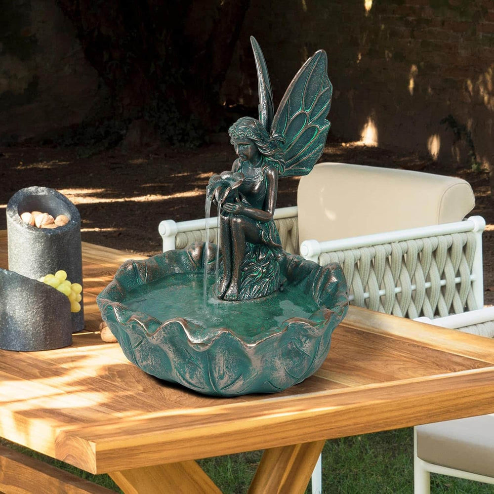 Ferrisland Angel Fairy Water Fountain, 14" Angel Fairy Outdoor Water Fall Fountain, Durable Resin Garden Fountain for Home Decor Ferrisland