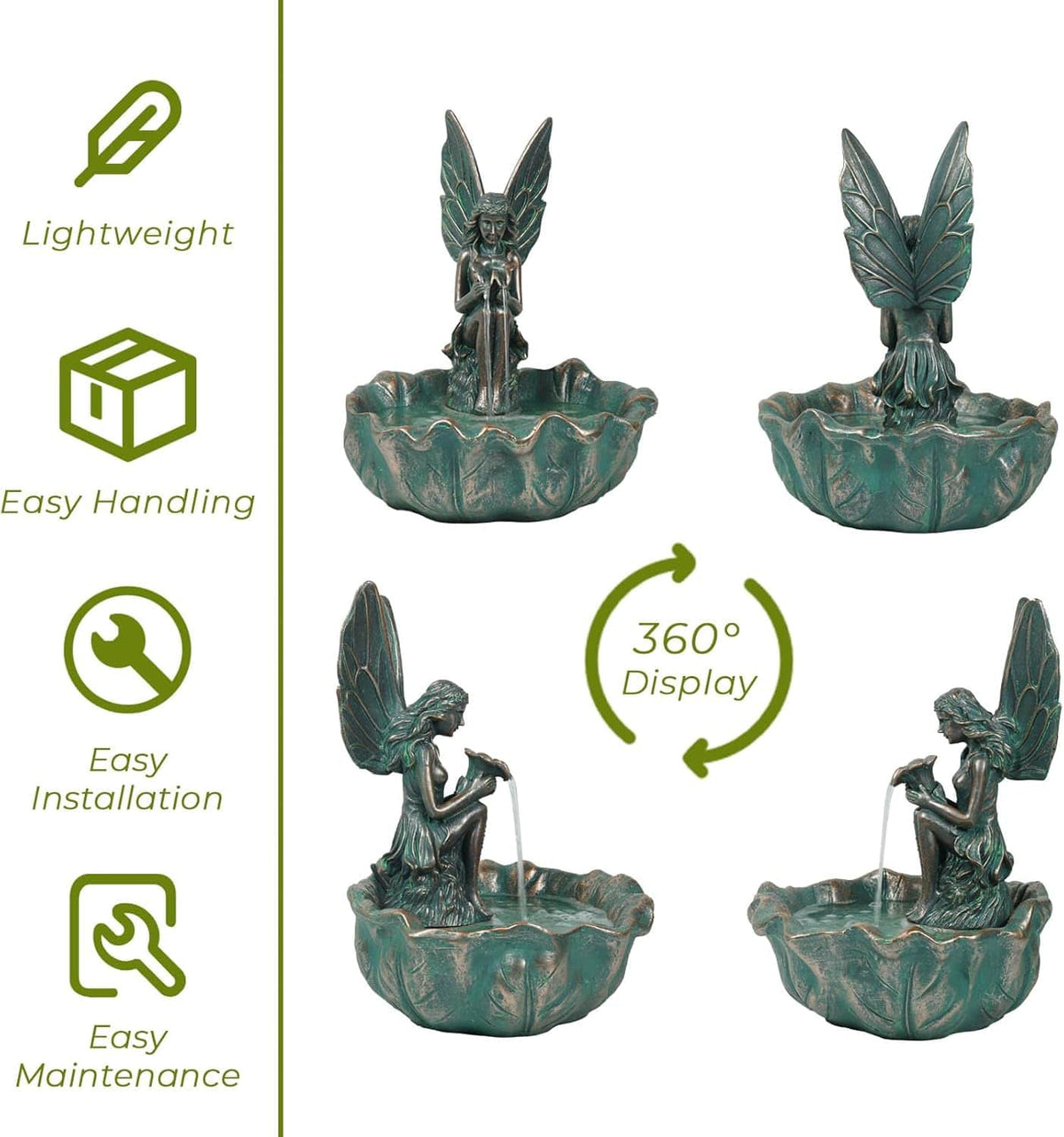 Ferrisland Angel Fairy Water Fountain, 14" Angel Fairy Outdoor Water Fall Fountain, Durable Resin Garden Fountain for Home Decor Ferrisland