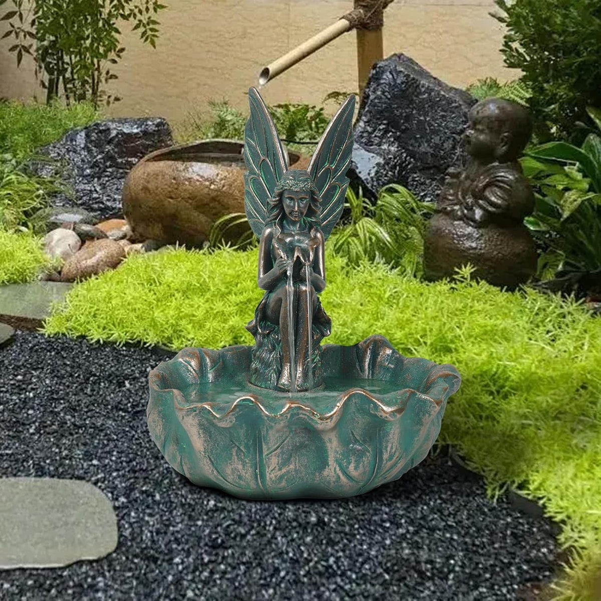 Ferrisland Angel Fairy Water Fountain, 14" Angel Fairy Outdoor Water Fall Fountain, Durable Resin Garden Fountain for Home Decor Ferrisland