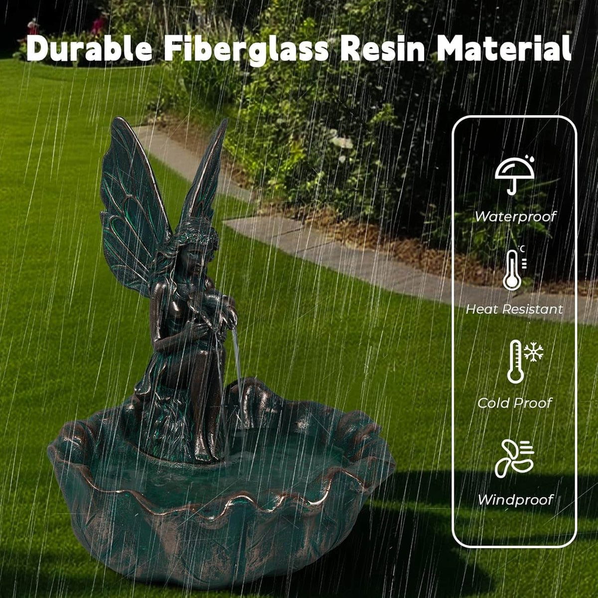 Ferrisland Angel Fairy Water Fountain, 14" Angel Fairy Outdoor Water Fall Fountain, Durable Resin Garden Fountain for Home Decor Ferrisland