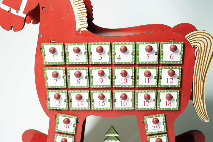 Ferrisland Countdown to Christmas Red Wooden Horse Led MDF Holiday Advent Calendar Ferrisland