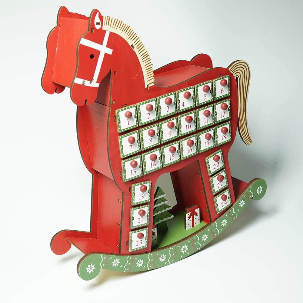 Ferrisland Countdown to Christmas Red Wooden Horse Led MDF Holiday Advent Calendar Ferrisland