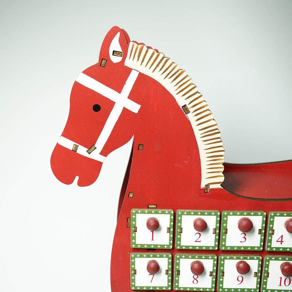 Ferrisland Countdown to Christmas Red Wooden Horse Led MDF Holiday Advent Calendar Ferrisland