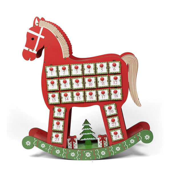 Ferrisland Countdown to Christmas Red Wooden Horse Led MDF Holiday Advent Calendar Ferrisland