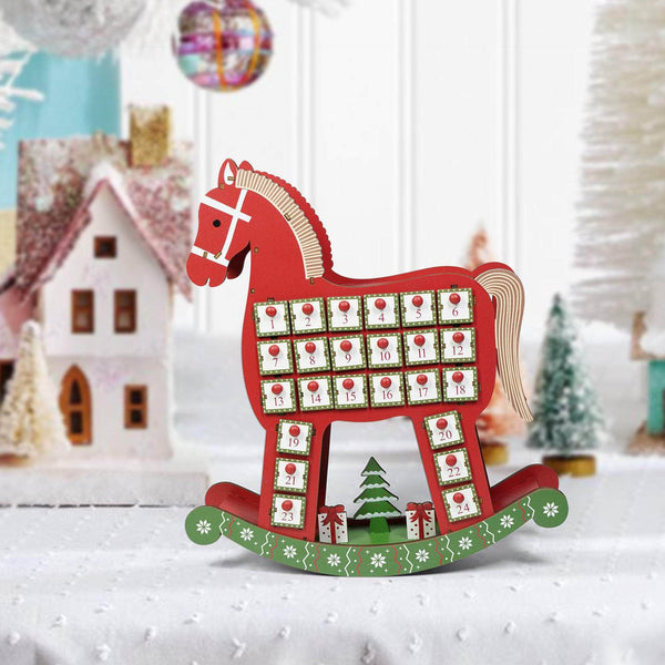 Ferrisland Countdown to Christmas Red Wooden Horse Led MDF Holiday Advent Calendar Ferrisland