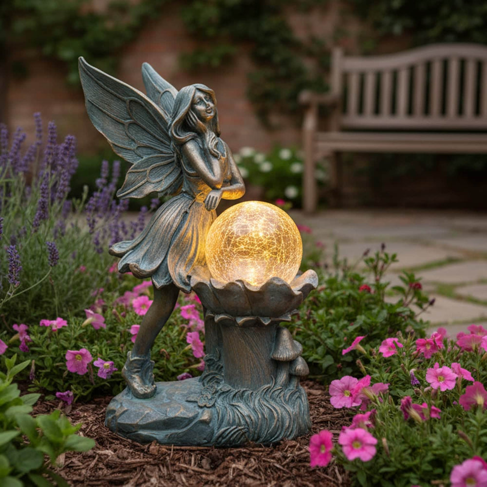 Ferrisland Garden Angel Fairy Outdoor Figurines Statue with Solar Lights,Solar Decorations for Yard Outdoor Garden, Patio Yard Lawn, Gifts for Birthday Housewarming Mother's Day (Bronze) Ferrisland