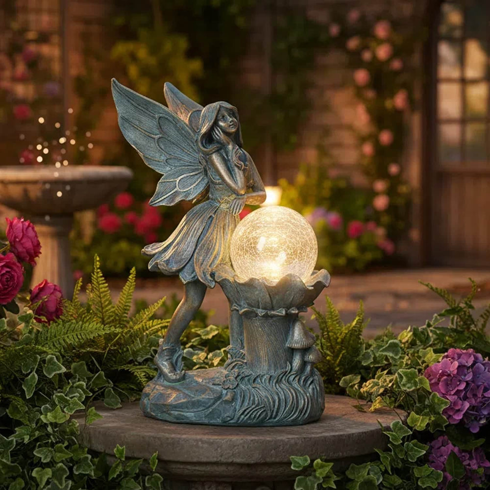 Ferrisland Garden Angel Fairy Outdoor Figurines Statue with Solar Lights,Solar Decorations for Yard Outdoor Garden, Patio Yard Lawn, Gifts for Birthday Housewarming Mother's Day (Bronze) Ferrisland