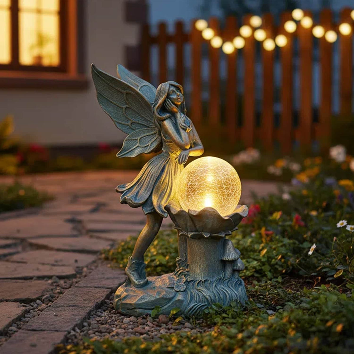 Ferrisland Garden Angel Fairy Outdoor Figurines Statue with Solar Lights,Solar Decorations for Yard Outdoor Garden, Patio Yard Lawn, Gifts for Birthday Housewarming Mother's Day (Bronze) Ferrisland
