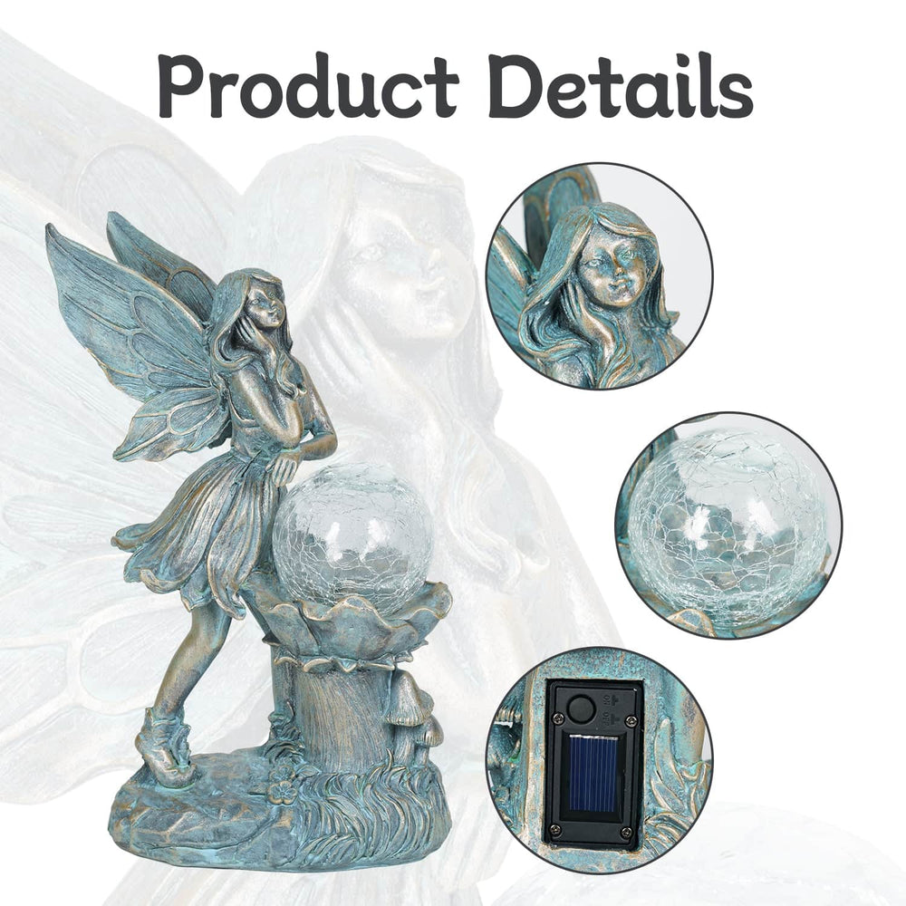 Ferrisland Garden Angel Fairy Outdoor Figurines Statue with Solar Lights,Solar Decorations for Yard Outdoor Garden, Patio Yard Lawn, Gifts for Birthday Housewarming Mother's Day (Bronze) Ferrisland