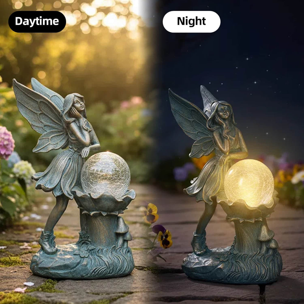 Ferrisland Garden Angel Fairy Outdoor Figurines Statue with Solar Lights,Solar Decorations for Yard Outdoor Garden, Patio Yard Lawn, Gifts for Birthday Housewarming Mother's Day (Bronze) Ferrisland