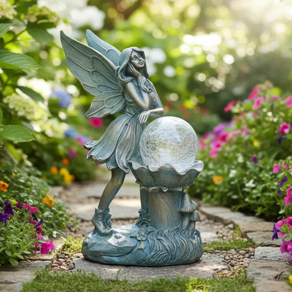 Ferrisland Garden Angel Fairy Outdoor Figurines Statue with Solar Lights,Solar Decorations for Yard Outdoor Garden, Patio Yard Lawn, Gifts for Birthday Housewarming Mother's Day (Bronze) Ferrisland