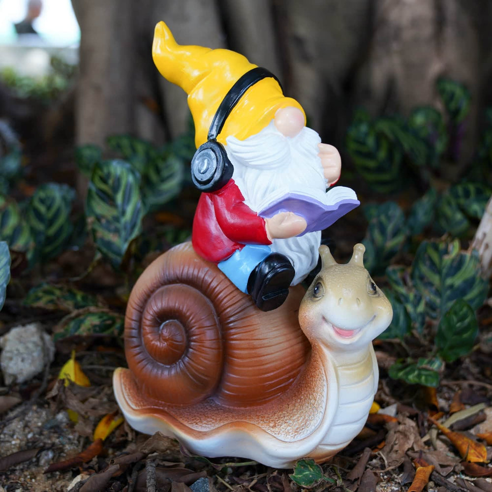 Ferrisland Garden Gnomes Snail Outdoor Figurines with Solar Lights, 10.4 inches Resin Solar Gnomes Decoration Yard Outdoor Garden, Patio Yard Lawn Birthday Housewarming Mother's Day（Gnome on Snail） Ferrisland
