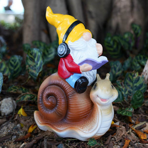 Ferrisland Garden Gnomes Snail Outdoor Figurines with Solar Lights, 10.4 inches Resin Solar Gnomes Decoration Yard Outdoor Garden, Patio Yard Lawn Birthday Housewarming Mother's Day（Gnome on Snail） Ferrisland