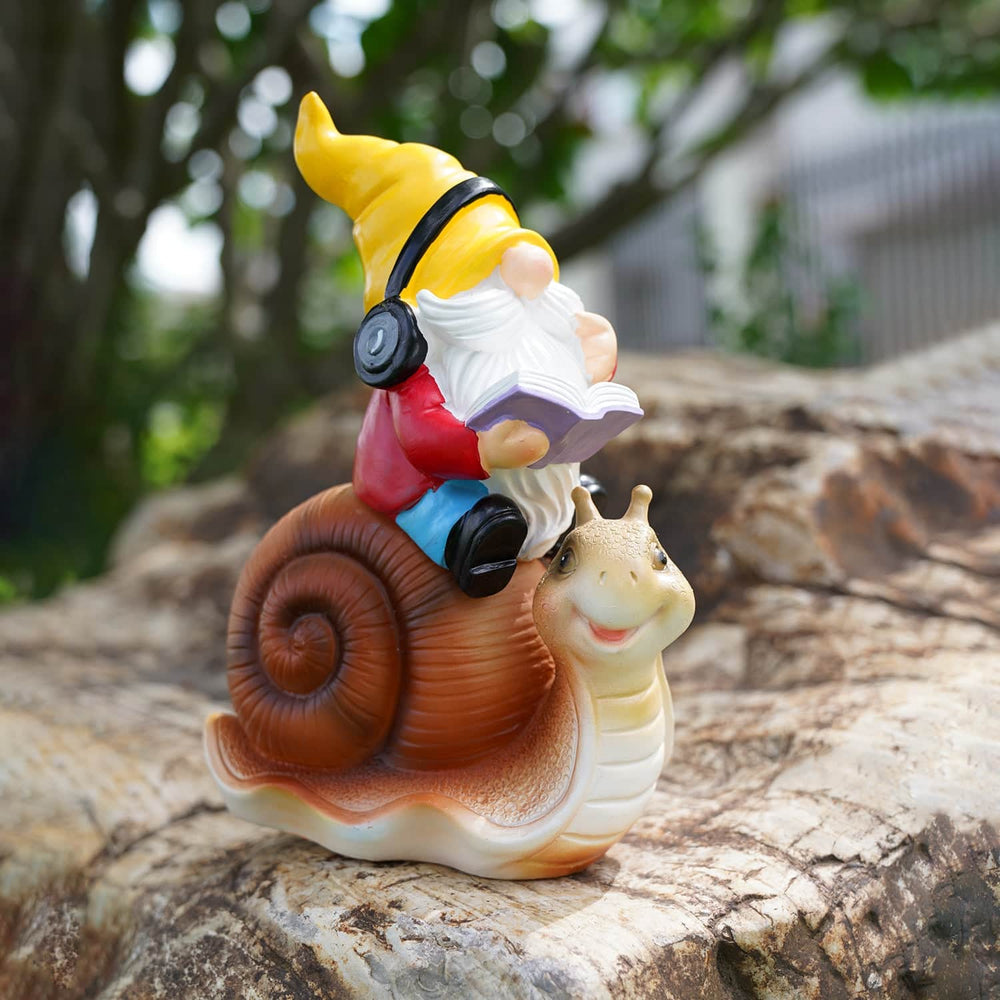 Ferrisland Garden Gnomes Snail Outdoor Figurines with Solar Lights, 10.4 inches Resin Solar Gnomes Decoration Yard Outdoor Garden, Patio Yard Lawn Birthday Housewarming Mother's Day（Gnome on Snail） Ferrisland