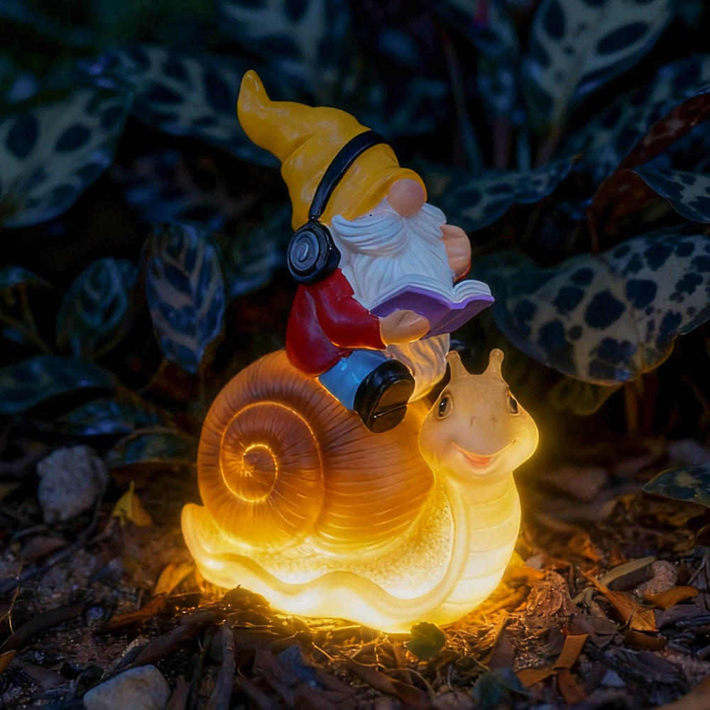 Ferrisland Garden Gnomes Snail Outdoor Figurines with Solar Lights, 10.4 inches Resin Solar Gnomes Decoration Yard Outdoor Garden, Patio Yard Lawn Birthday Housewarming Mother's Day（Gnome on Snail） Ferrisland