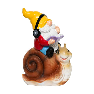 Ferrisland Garden Gnomes Snail Outdoor Figurines with Solar Lights, 10.4 inches Resin Solar Gnomes Decoration Yard Outdoor Garden, Patio Yard Lawn Birthday Housewarming Mother's Day（Gnome on Snail） Ferrisland