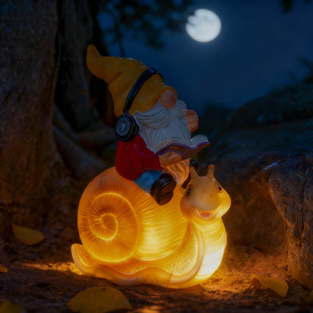 Ferrisland Garden Gnomes Snail Outdoor Figurines with Solar Lights, 10.4 inches Resin Solar Gnomes Decoration Yard Outdoor Garden, Patio Yard Lawn Birthday Housewarming Mother's Day（Gnome on Snail） Ferrisland