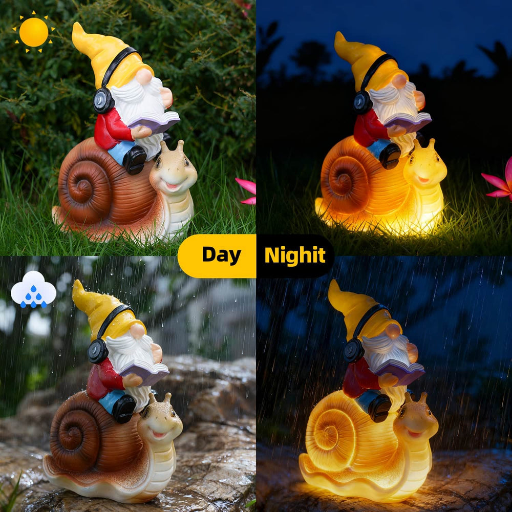 Ferrisland Garden Gnomes Snail Outdoor Figurines with Solar Lights, 10.4 inches Resin Solar Gnomes Decoration Yard Outdoor Garden, Patio Yard Lawn Birthday Housewarming Mother's Day（Gnome on Snail） Ferrisland