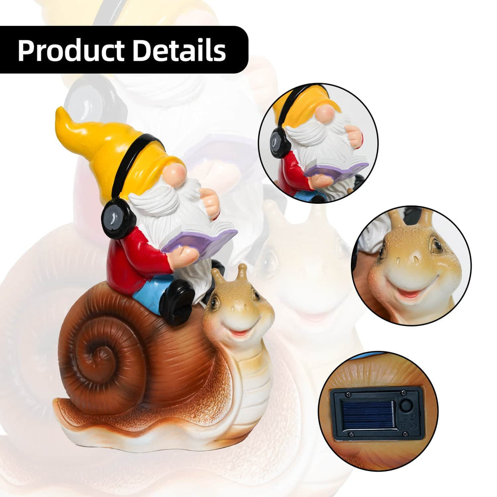 Ferrisland Garden Gnomes Snail Outdoor Figurines with Solar Lights, 10.4 inches Resin Solar Gnomes Decoration Yard Outdoor Garden, Patio Yard Lawn Birthday Housewarming Mother's Day（Gnome on Snail） Ferrisland