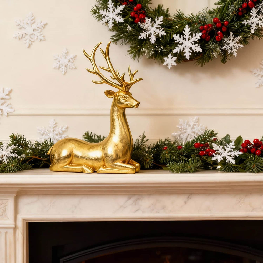 Ferrisland Golden Christmas Deer Ornament - Elegant 14.96 Inch Large Holiday Decor, Venados de Navidad Grandes Collectible Figurine for Home & Kitchen,Resin Festive Christmas Decorations & Gifts Ferrisland