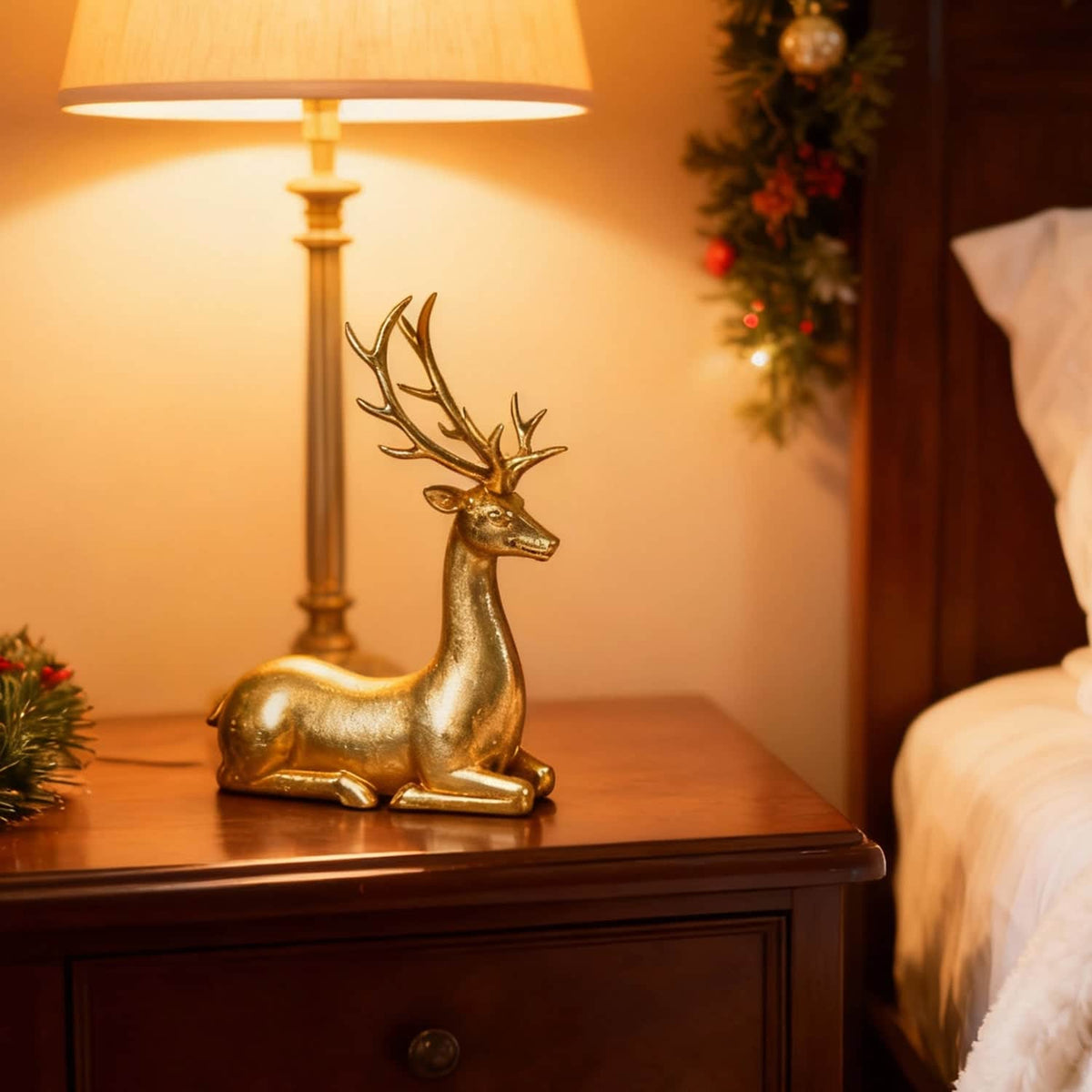 Ferrisland Golden Christmas Deer Ornament - Elegant 14.96 Inch Large Holiday Decor, Venados de Navidad Grandes Collectible Figurine for Home & Kitchen,Resin Festive Christmas Decorations & Gifts Ferrisland