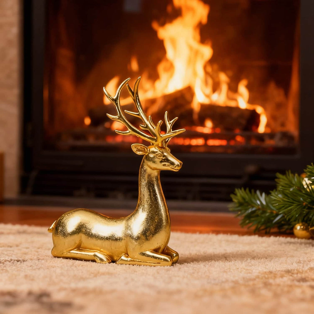Ferrisland Golden Christmas Deer Ornament - Elegant 14.96 Inch Large Holiday Decor, Venados de Navidad Grandes Collectible Figurine for Home & Kitchen,Resin Festive Christmas Decorations & Gifts Ferrisland