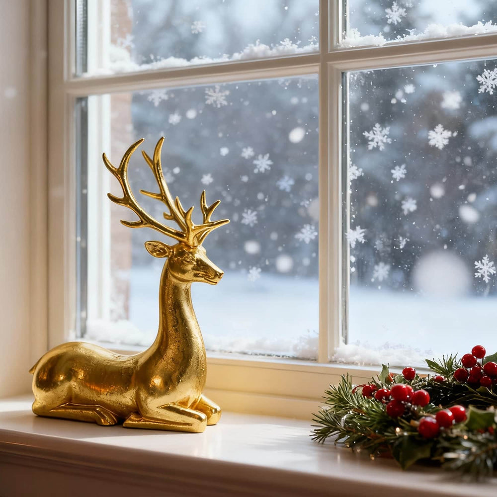 Ferrisland Golden Christmas Deer Ornament - Elegant 14.96 Inch Large Holiday Decor, Venados de Navidad Grandes Collectible Figurine for Home & Kitchen,Resin Festive Christmas Decorations & Gifts Ferrisland