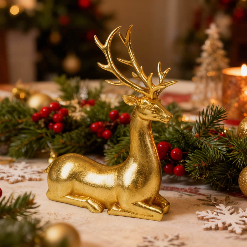 Ferrisland Golden Christmas Deer Ornament - Elegant 14.96 Inch Large Holiday Decor, Venados de Navidad Grandes Collectible Figurine for Home & Kitchen,Resin Festive Christmas Decorations & Gifts Ferrisland