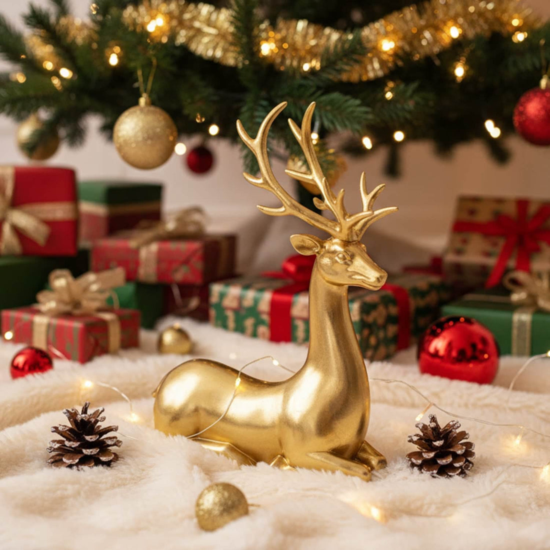 Ferrisland Golden Christmas Deer Ornament - Elegant 14.96 Inch Large Holiday Decor, Venados de Navidad Grandes Collectible Figurine for Home & Kitchen,Resin Festive Christmas Decorations & Gifts Ferrisland