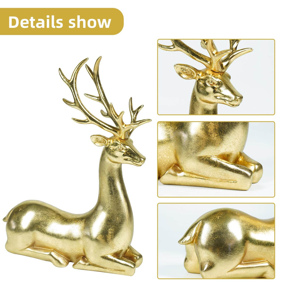 Ferrisland Golden Christmas Deer Ornament - Elegant 14.96 Inch Large Holiday Decor, Venados de Navidad Grandes Collectible Figurine for Home & Kitchen,Resin Festive Christmas Decorations & Gifts Ferrisland