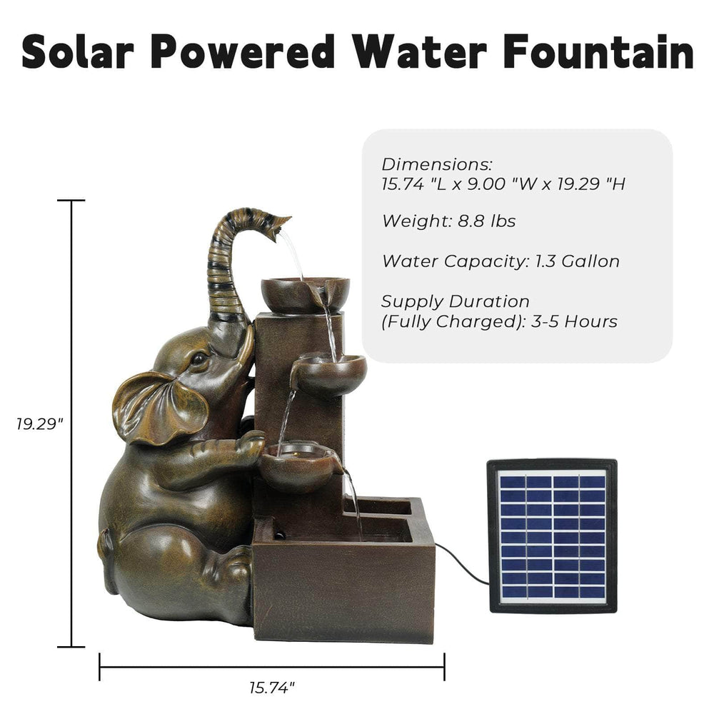 Ferrisland Solar Water Fountain Outdoor Garden Feature Elephant Ferrisland