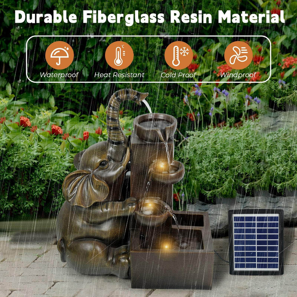 Ferrisland Solar Water Fountain Outdoor Garden Feature Elephant Ferrisland