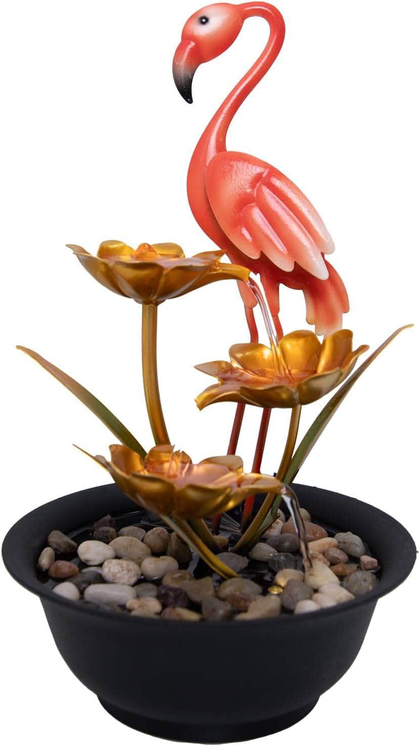 Ferrisland Tabletop Fountain Indoor with LED Lights, Flamingo & Lotus 14" 3-Tier Water Fountain with Submersible Pump, Metal Lightweight Compact Desktop Fountain & Decoration for Home Bedroom Office Ferrisland