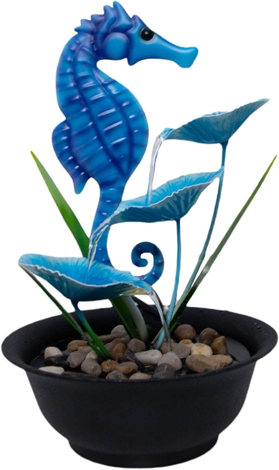 Ferrisland Tabletop Fountain Indoor with LED Lights, Sea Horse 13" H 3-Tier Water Fountain Includes Pump and Rocks, Metal Lightweight Compact Desktop Fountain & Decoration for Home Bedroom Office Ferrisland