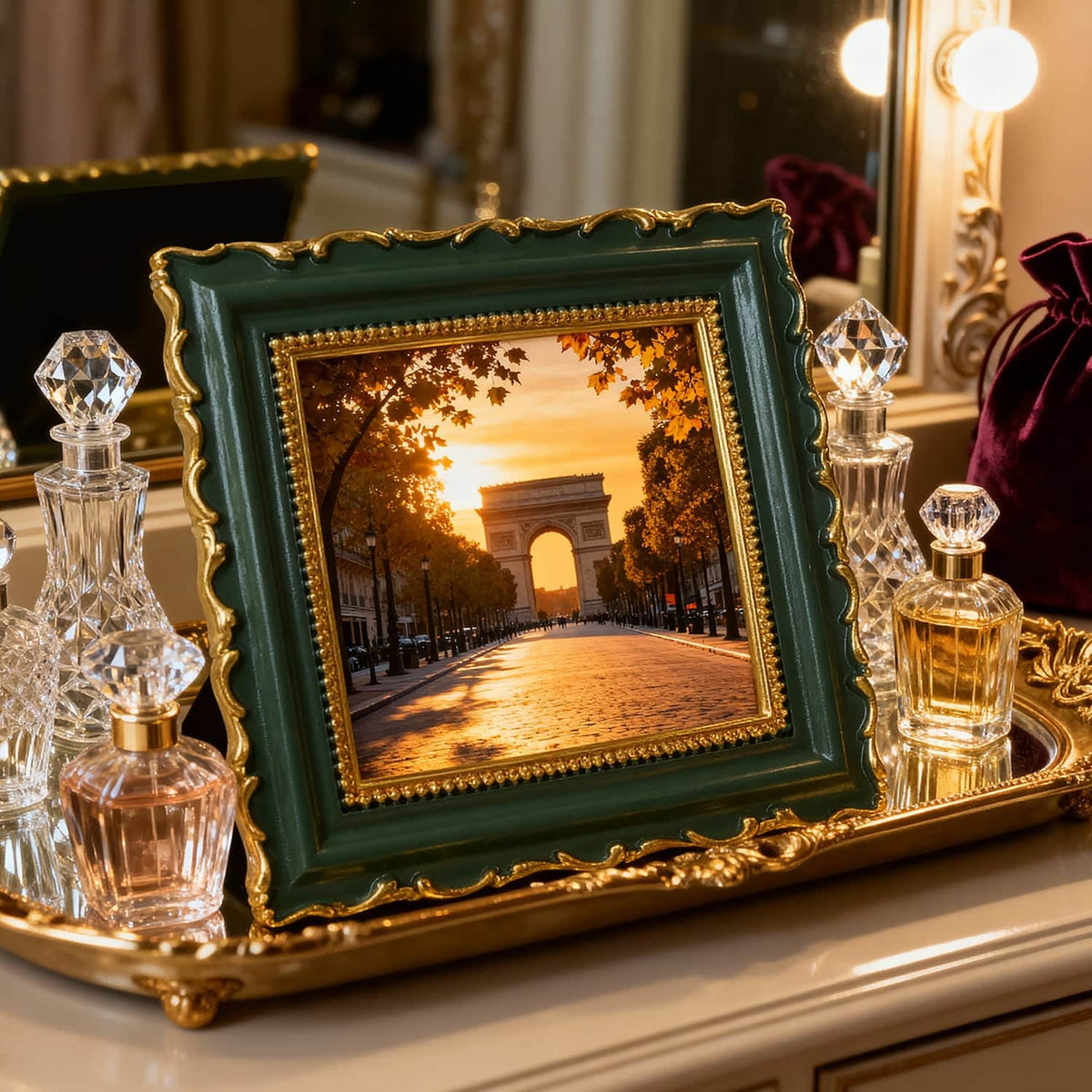 Ferrisland Vintage Picture Frame, Green Antique Ornate Picture Frame 4X4 Ferrisland