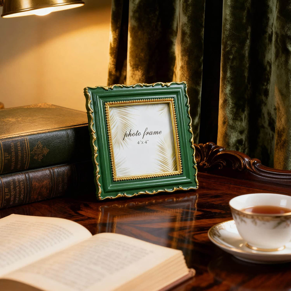 Ferrisland Vintage Picture Frame, Green Antique Ornate Picture Frame 4X4 Ferrisland