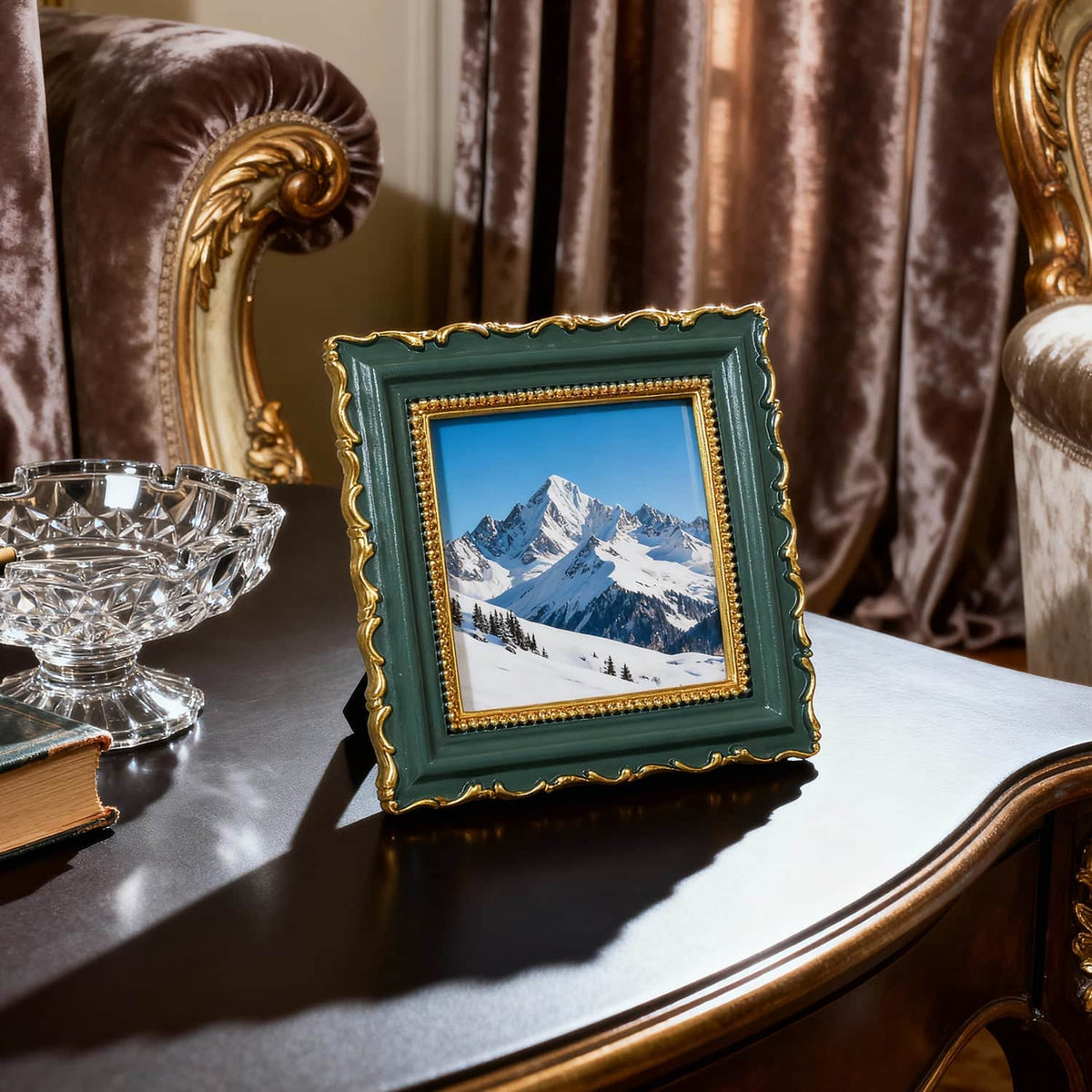 Ferrisland Vintage Picture Frame, Green Antique Ornate Picture Frame 4X4 Ferrisland