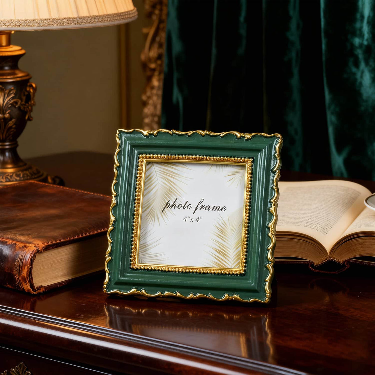 Ferrisland Vintage Picture Frame, Green Antique Ornate Picture Frame 4X4 Ferrisland