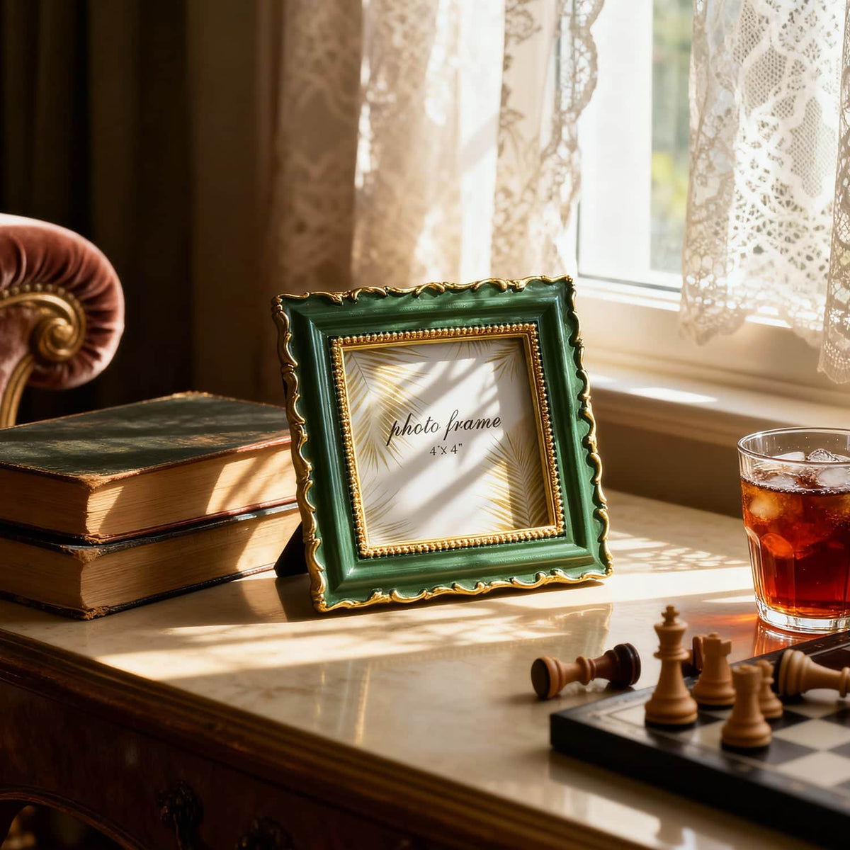 Ferrisland Vintage Picture Frame, Green Antique Ornate Picture Frame 4X4 Ferrisland