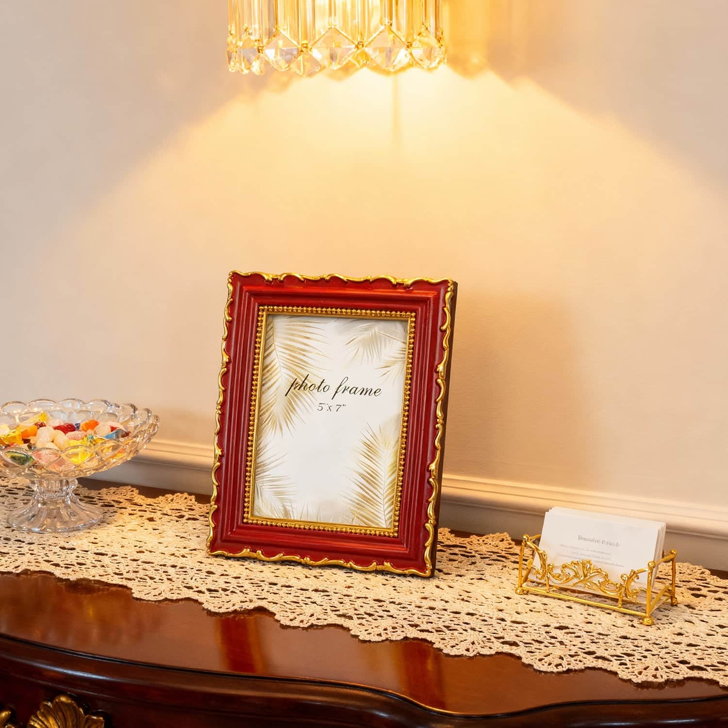 Ferrisland Vintage Picture Frame, Red Antique Ornate Picture Frame 5X7