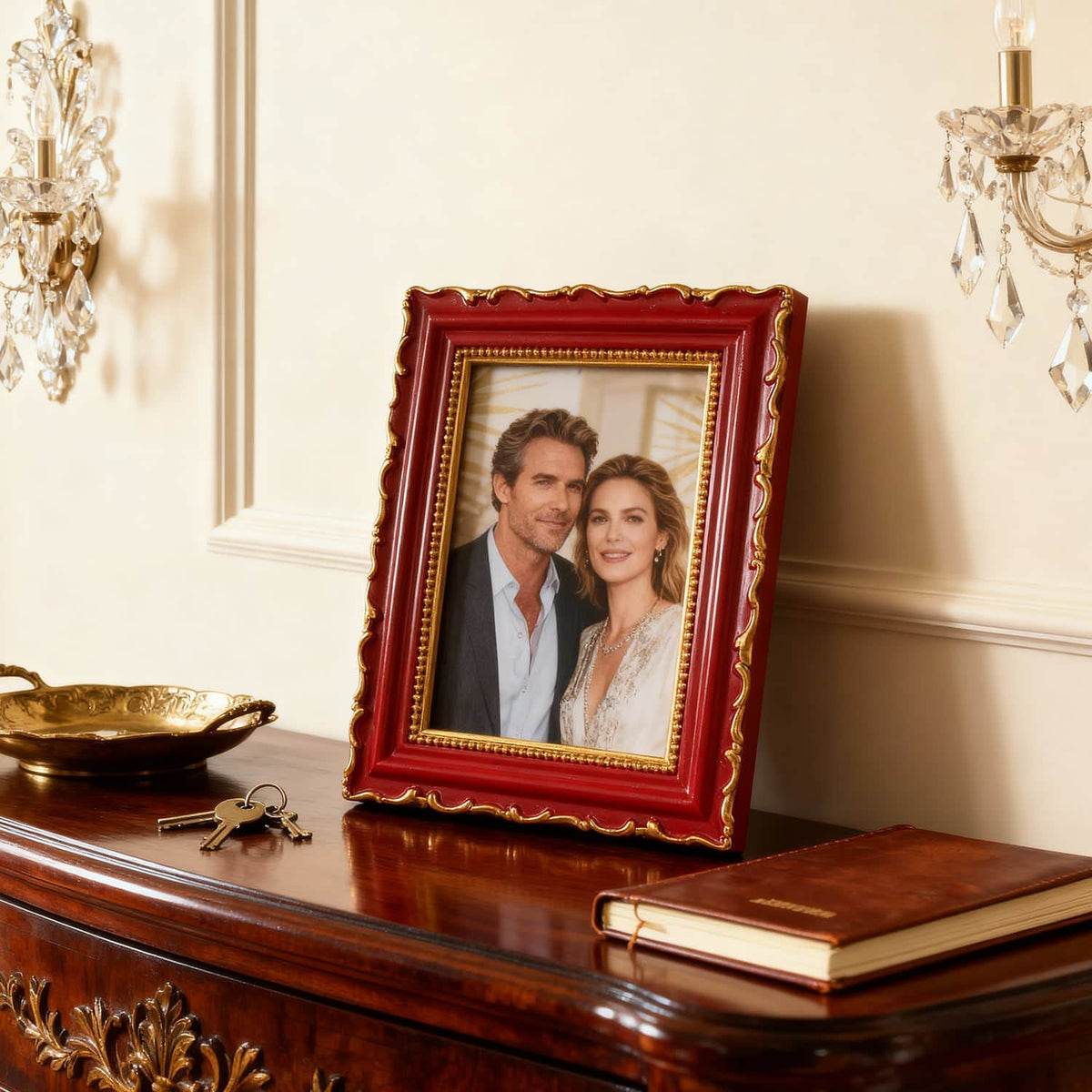 Ferrisland Vintage Picture Frame, Red Antique Ornate Picture Frame 5X7 Ferrisland