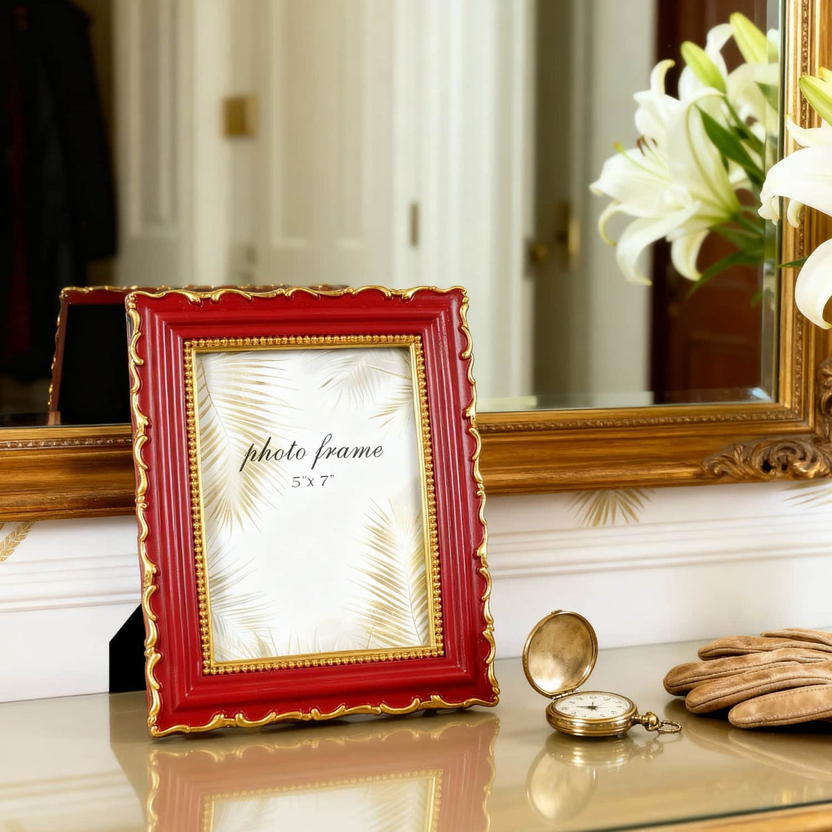 Ferrisland Vintage Picture Frame, Red Antique Ornate Picture Frame 5X7 Ferrisland