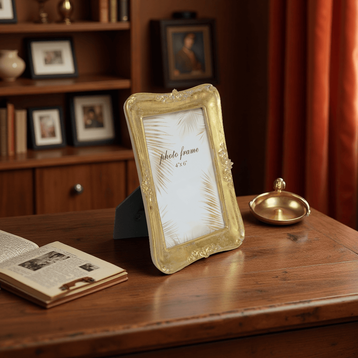 Ferrisland Vintage Tabletop Picture Frame Collection, Retro - Style Ornate Frames with Glass Front, Designed for Tabletop Display, Charming Home Decor (Golden, 4X6) Ferrisland
