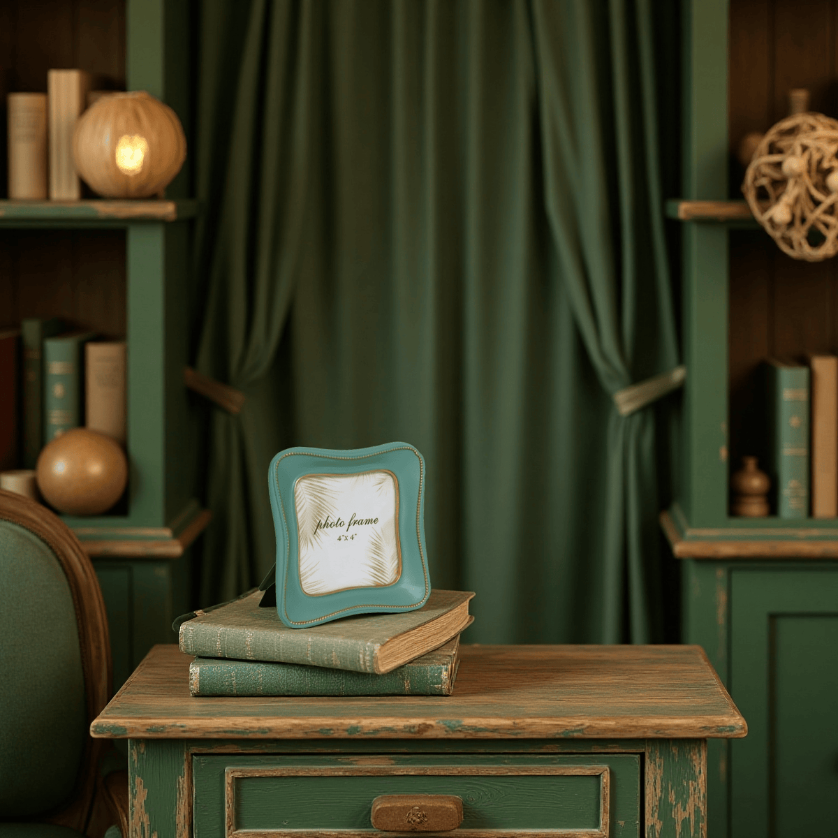 Ferrisland Vintage Tabletop Picture Frame Collection, Retro - Style Ornate Frames with Glass Front, Designed for Tabletop Display, Charming Home Decor (Green4, 4X4) Ferrisland