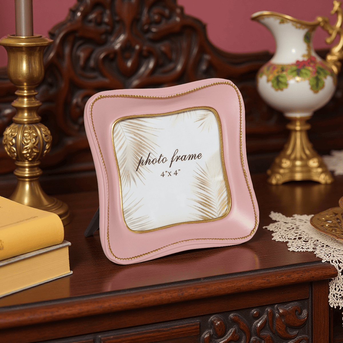 Ferrisland Vintage Tabletop Picture Frame Collection, Retro - Style Ornate Frames with Glass Front, Designed for Tabletop Display, Charming Home Decor (Pink4, 4X4) Ferrisland
