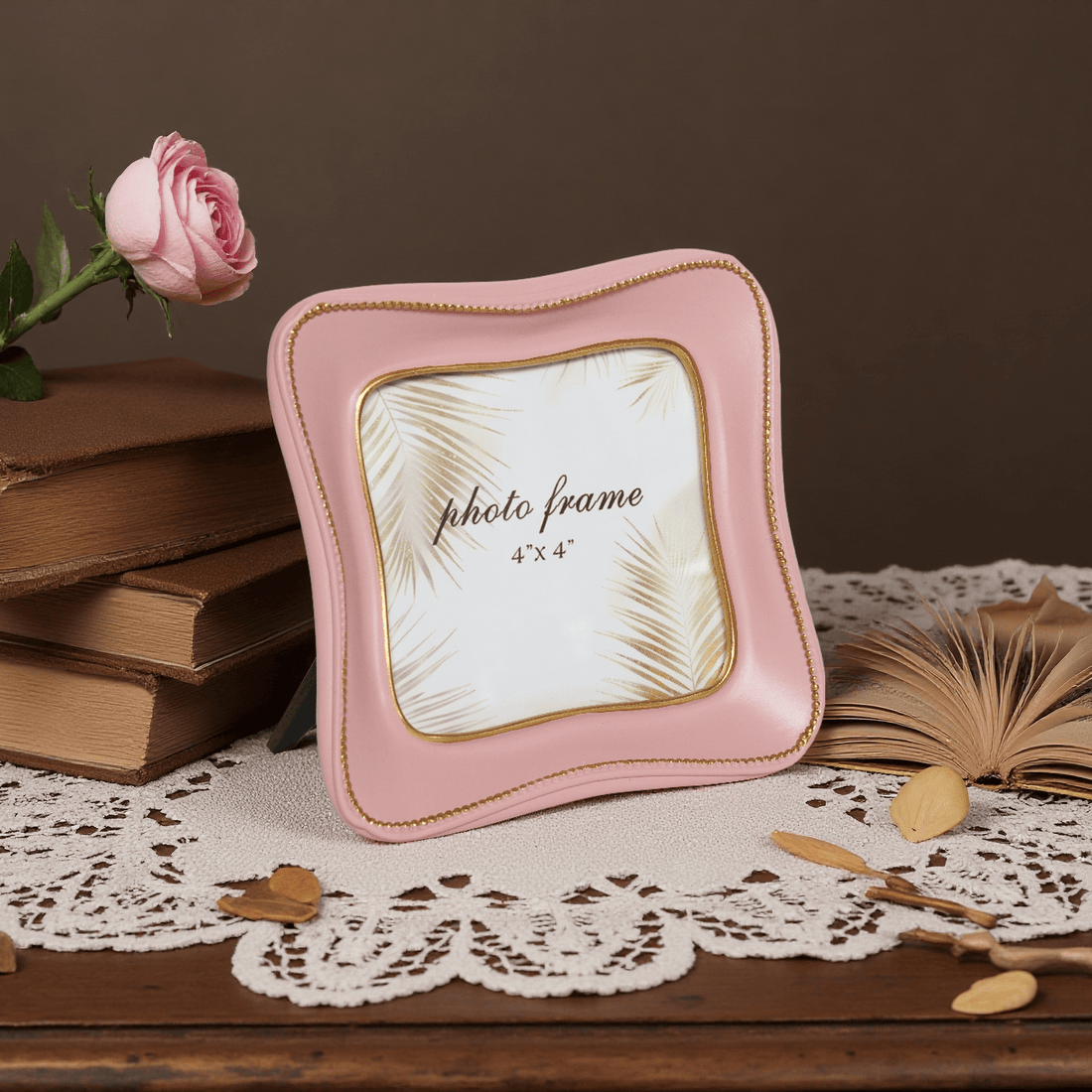 Ferrisland Vintage Tabletop Picture Frame Collection, Retro - Style Ornate Frames with Glass Front, Designed for Tabletop Display, Charming Home Decor (Pink4, 4X4) Ferrisland