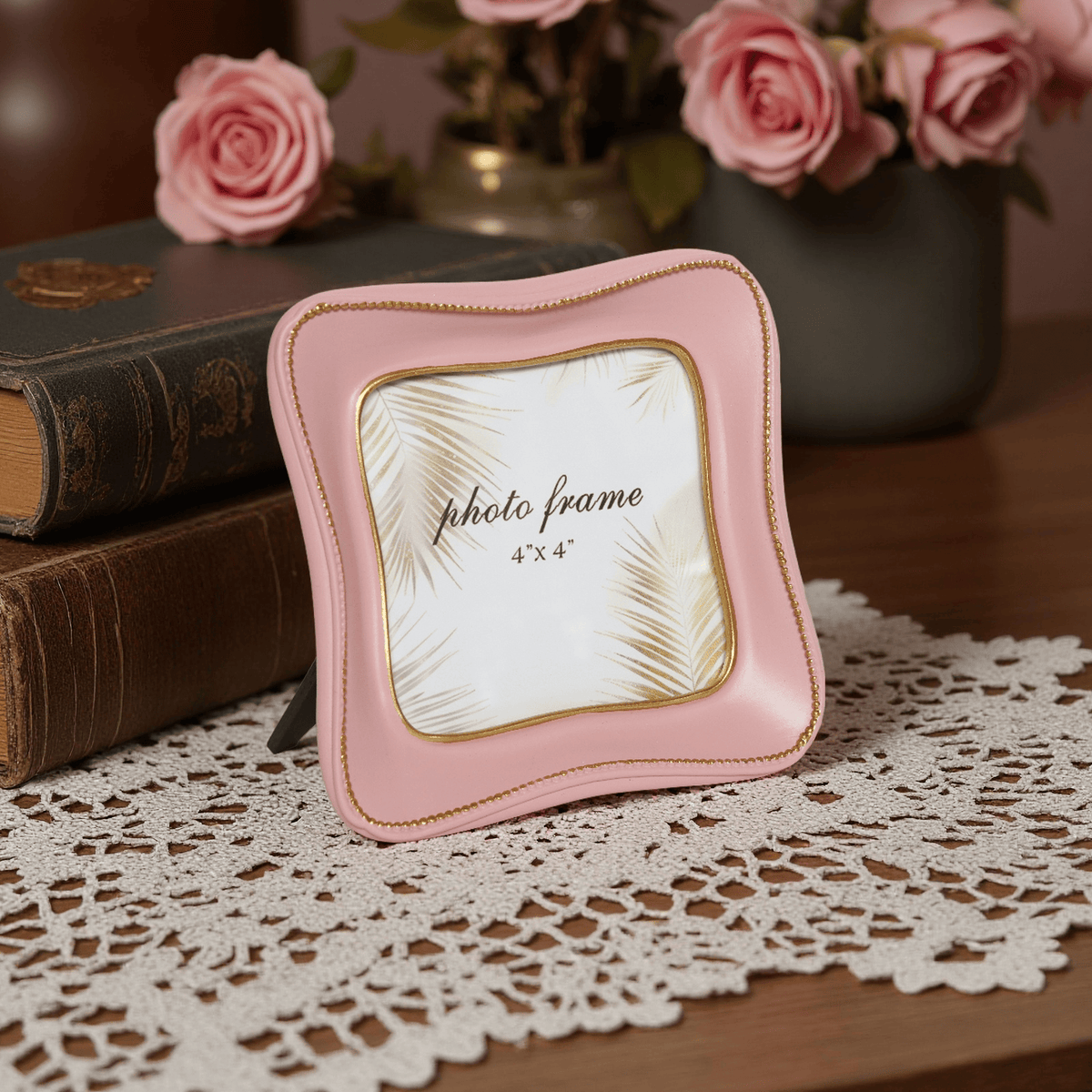 Ferrisland Vintage Tabletop Picture Frame Collection, Retro - Style Ornate Frames with Glass Front, Designed for Tabletop Display, Charming Home Decor (Pink4, 4X4) Ferrisland