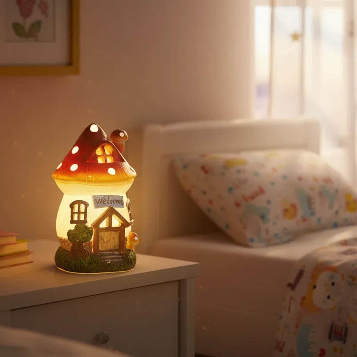 Garden Outdoor Figurines Statue with Solar Lights,Solar Mushroom House Decorations for Yard Outdoor Garden, Patio Yard Lawn, Gifts for Girls Birthday Housewarming Mother's Day (Mushroom House) Ferrisland