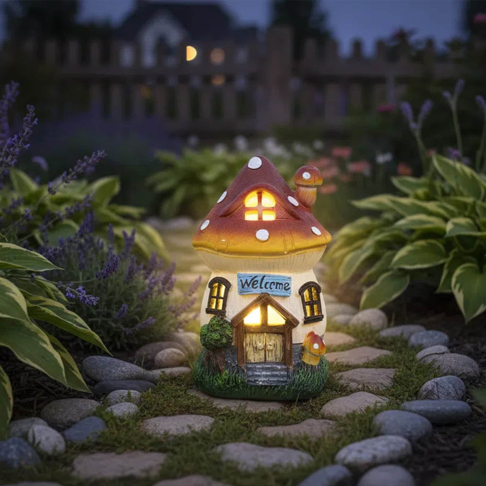 Garden Outdoor Figurines Statue with Solar Lights,Solar Mushroom House Decorations for Yard Outdoor Garden, Patio Yard Lawn, Gifts for Girls Birthday Housewarming Mother's Day (Mushroom House) Ferrisland